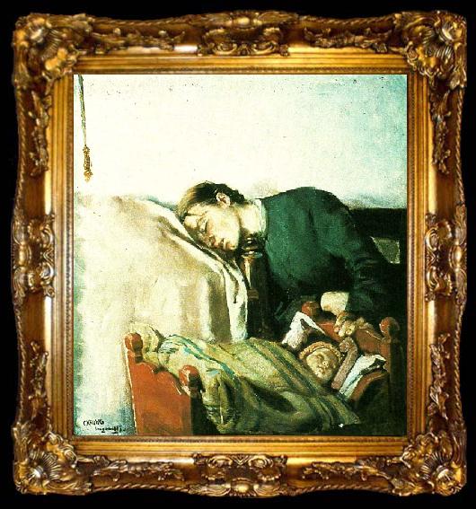 framed  Christian Krohg sovende mor ved sit barns vugge, ta009-2